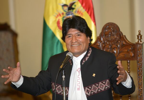 Bolivian President Evo Morales offers a press conference at the Quemado presidential palace in La Paz on May 5, 2015 Bolivian President Evo Morales offers a press conference at the Quemado presidential palace in La Paz on May 5, 2015 - Sputnik International
