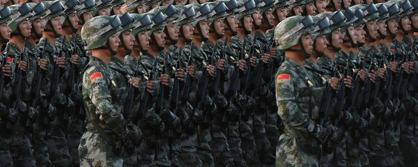 Chinese soldiers conduct a practice at dawn ahead of a military parade later in the morning at Tiananmen Square in Beijing on September 3, 2015, to mark the 70th anniversary of victory over Japan and the end of World War II Chinese soldiers conduct a practice at dawn ahead of a military parade later in the morning at Tiananmen Square in Beijing on September 3, 2015, to mark the 70th anniversary of victory over Japan and the end of World War II - Sputnik International