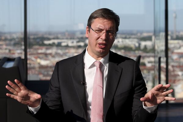 Serbian Prime Minister Aleksandar Vucic speaks during an interview with Reuters in Vienna, Austria, August 26, 2015 - Sputnik International