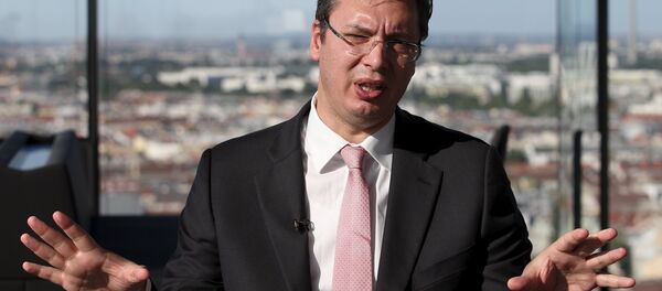 Serbian Prime Minister Aleksandar Vucic speaks during an interview with Reuters in Vienna, Austria, August 26, 2015 Serbian Prime Minister Aleksandar Vucic speaks during an interview with Reuters in Vienna, Austria, August 26, 2015 - Sputnik International