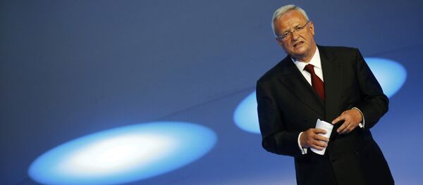 Volkswagen CEO Martin Winterkorn gives his closing speech during the Volkswagen group night ahead of the Frankfurt Motor Show (IAA) in Frankfurt, Germany Volkswagen CEO Martin Winterkorn gives his closing speech during the Volkswagen group night ahead of the Frankfurt Motor Show (IAA) in Frankfurt, Germany - Sputnik International