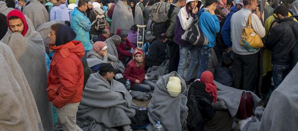 Migrants wait to board buses on a field, after they crossed the border with Serbia, near the village of Babska, Croatia September 24, 2015 Migrants wait to board buses on a field, after they crossed the border with Serbia, near the village of Babska, Croatia September 24, 2015 - Sputnik International