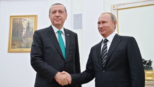 September 23, 2015. Russian President Vladimir Putin, right, and Turkish President Recep Erdogan during a meeting in the Kremlin. - Sputnik International