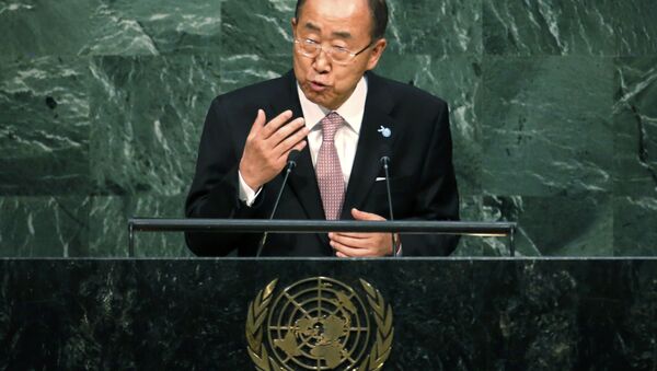 Ban Ki-moon, UN Secretary-General addresses a plenary meeting of the United Nations Sustainable Development Summit 2015 at United Nations headquarters in Manhattan, New York, September 25, 2015. - Sputnik International