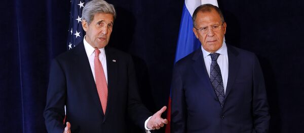 US Secretary of State John Kerry, left, meets with Russian Foreign Minister Sergey Lavrov, Sunday, Sept. 27, 2015, in New York US Secretary of State John Kerry, left, meets with Russian Foreign Minister Sergey Lavrov, Sunday, Sept. 27, 2015, in New York - Sputnik International