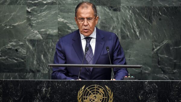 Russian Foreign Minister Sergey Lavrov speaks to the United Nations Sustainable Development Summit at the United Nations General Assembly in New York on September 27, 2015 - Sputnik International