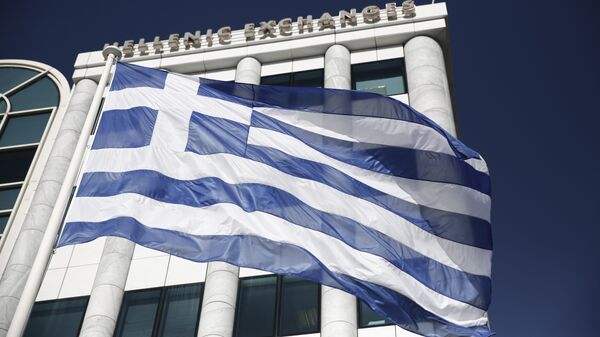 FILE - In this Feb. 3, 2015, file photo, a Greek flag flies outside the Athens Stock Exchange - Sputnik International