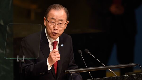 United Nations Secretary general Ban Ki-moon speaks at the 70th session of the United Nations General Assembly September 28, 2015 at the United Nations in New York - Sputnik International
