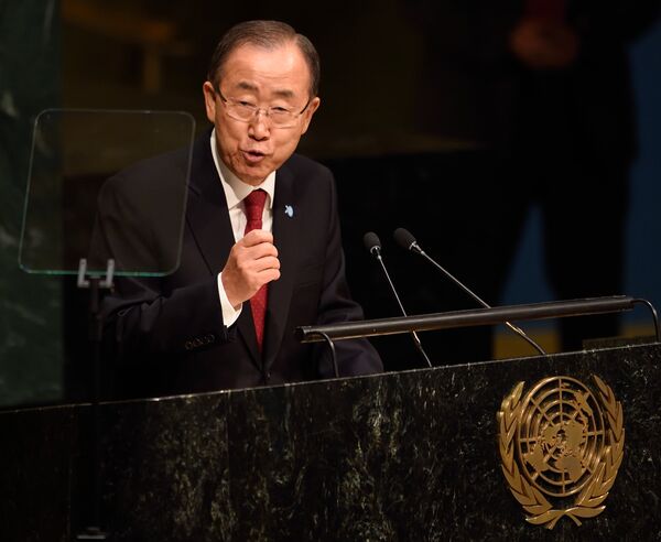 United Nations Secretary general Ban Ki-moon speaks at the 70th session of the United Nations General Assembly September 28, 2015 at the United Nations in New York. - Sputnik International