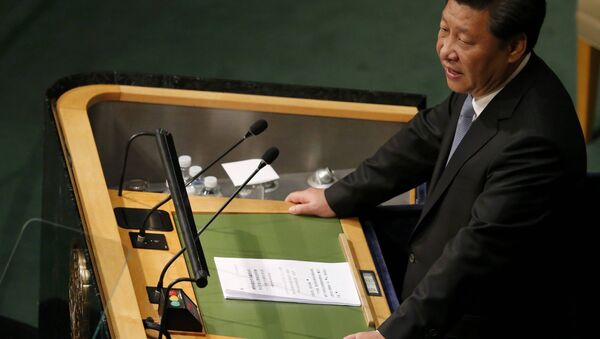 President Xi Jinping of China addresses attendees during the 70th session of the United Nations General Assembly at the U.N. Headquarters in New York, September 28, 2015 - Sputnik International