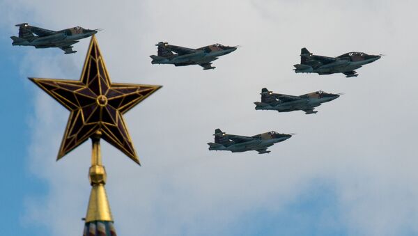 Sukhoi Su-25 aircraft seen here during the rehearsal of the Victory Parade's air show in Moscow - Sputnik International