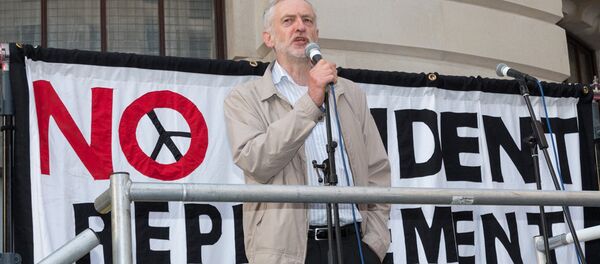 UK Labour party leader Jeremy Corbyn addresses the crowd. - Sputnik International