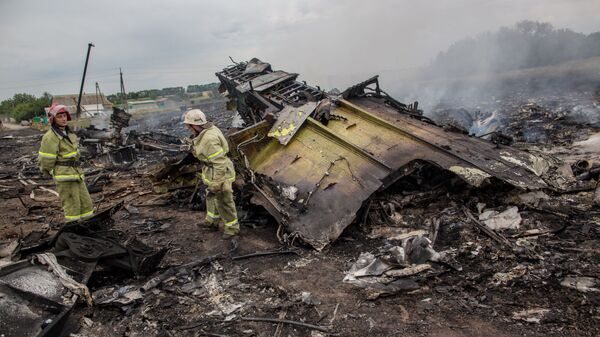 Rescuers seen at the site of the MH17 plane crash in Ukraine. File photo  - Sputnik International