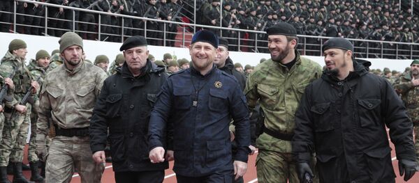 Chechnya's regional leader Ramzan Kadyrov, center, and other Chechen top commanders inspect Chechen special forces during a a rally at the Dinamo stadium in Chechen capital Grozny, Russia Chechnya's regional leader Ramzan Kadyrov, center, and other Chechen top commanders inspect Chechen special forces during a a rally at the Dinamo stadium in Chechen capital Grozny, Russia - Sputnik International