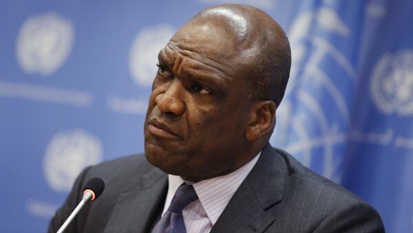 Ambassador John Ashe of Antigua and Barbuda, current President of the United Nations General Assembly, speaks during a news conference ahead of the 68th United Nations General Assembly at UN Headquarters in New York, in a September 17, 2013. - Sputnik International