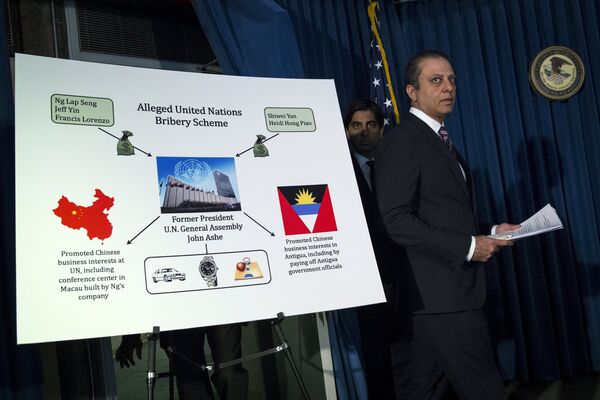 United States Attorney Bharara arrives to address a news conference to announce charges against six individuals in a wide-ranging corruption scheme at the United Nations at the U.S. Attorney's Office for the Southern District of New York in Manhattan United States Attorney Bharara arrives to address a news conference to announce charges against six individuals in a wide-ranging corruption scheme at the United Nations at the U.S. Attorney's Office for the Southern District of New York in Manhattan - Sputnik International