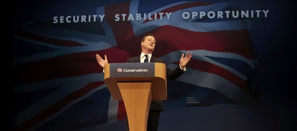 Britain's Prime Minister David Cameron gestures as he delivers his keynote address at the annual Conservative Party Conference in Manchester, Britain October 7, 2015 Britain's Prime Minister David Cameron gestures as he delivers his keynote address at the annual Conservative Party Conference in Manchester, Britain October 7, 2015 - Sputnik International