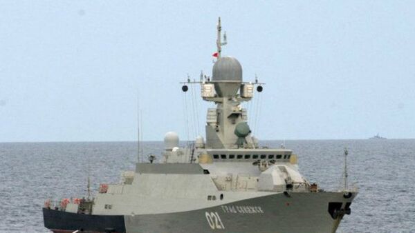 Russian military warship Grad Sviyazhsk during drills in the Caspian Sea - Sputnik International