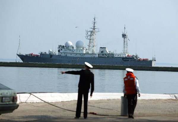 The Russian Navy communications ship Vasily Tatishchev, seen here at the Kaliningrad Region harbor of Baltiysk. The Russian Navy communications ship Vasily Tatishchev, seen here at the Kaliningrad Region harbor of Baltiysk. - Sputnik International