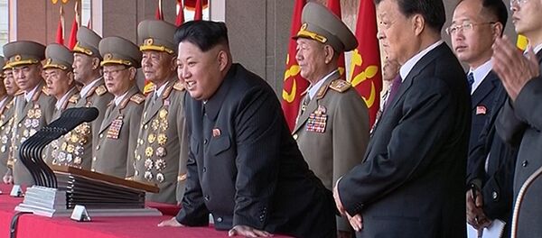 In this image made from video, North Korean leader Kim Jong Un, center, along with Liu Yunshan, China's Communist Party's No. 5 leader, third right, watches parade during the ceremony to mark the 70th anniversary of the country's ruling party in Pyongyang, Saturday, Oct. 10, 2015 In this image made from video, North Korean leader Kim Jong Un, center, along with Liu Yunshan, China's Communist Party's No. 5 leader, third right, watches parade during the ceremony to mark the 70th anniversary of the country's ruling party in Pyongyang, Saturday, Oct. 10, 2015 - Sputnik International