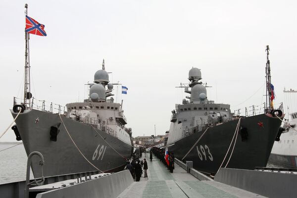 The Tatarstan (left), along with its sister ship, the Dagestan. The Tatarstan (left), along with its sister ship, the Dagestan. - Sputnik International