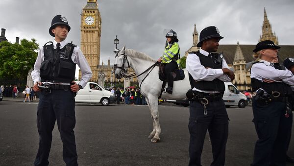 Police stand ready as protesters gather in Parliament Square in central London, on July 8, 2015 - Sputnik International