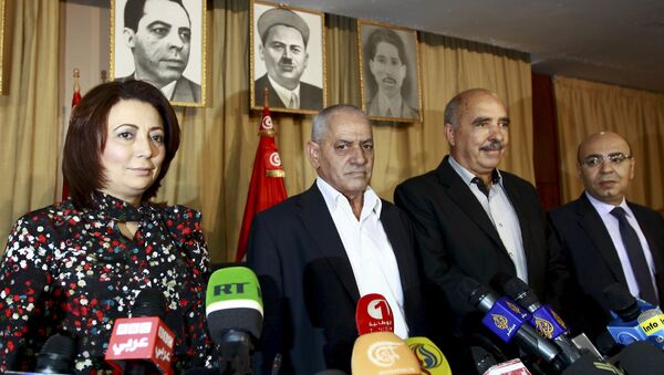 File photo of Tunisia's National Dialogue Quartet leaders before a news conference in Tunis - Sputnik International