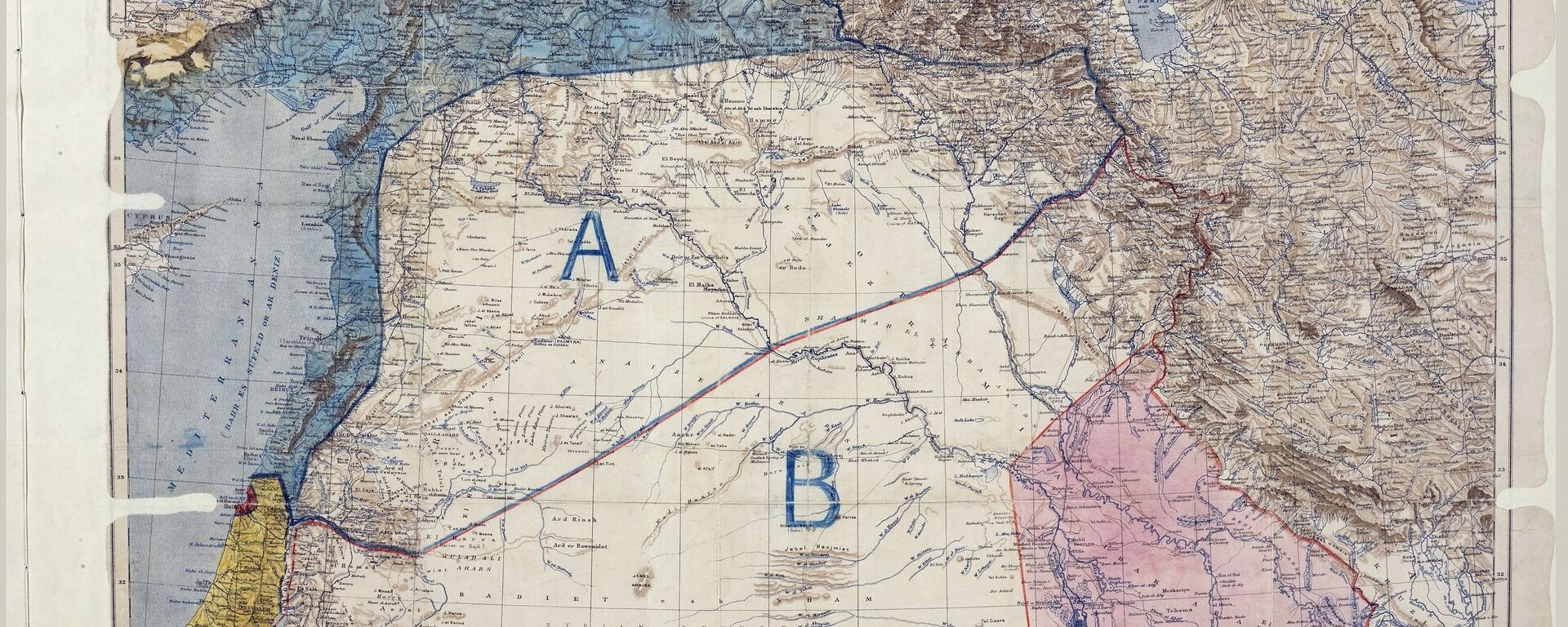 Map of Sykes–Picot Agreement showing Eastern Turkey in Asia, Syria and Western Persia, and areas of control and influence agreed between the British and the French. - Sputnik International, 1920, 19.05.2020
