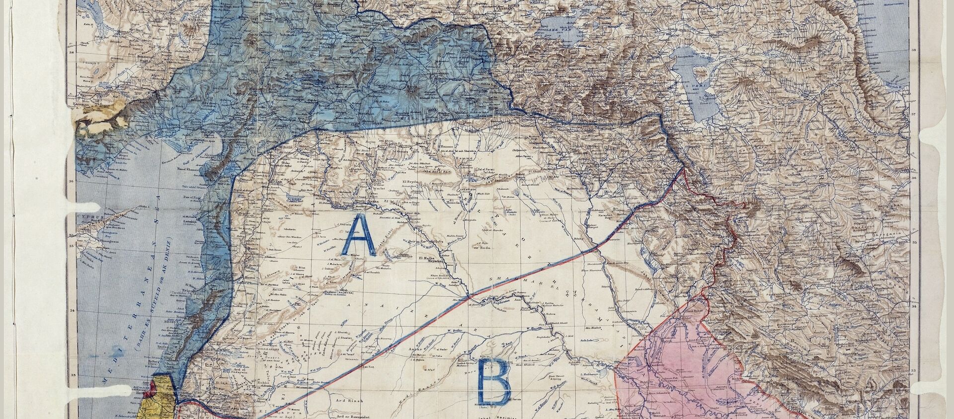 Map of Sykes–Picot Agreement showing Eastern Turkey in Asia, Syria and Western Persia, and areas of control and influence agreed between the British and the French. - Sputnik International, 1920, 19.05.2020