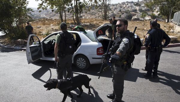Israeli border policemen check a Palestinian car at a checkpoint in Jabel Mukaber, in an area of the West Bank that Israel captured in a 1967 war and annexed to the city of Jerusalem October 14, 2015 - Sputnik International