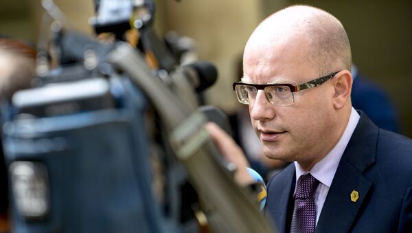 Bohuslav Sobotka, Prime Minister of the Czech Republic, speaks to the press during a high-level meeting on the fight against social dumping and free trade in the European Union, in Brussels, on June 25, 2015 - Sputnik International