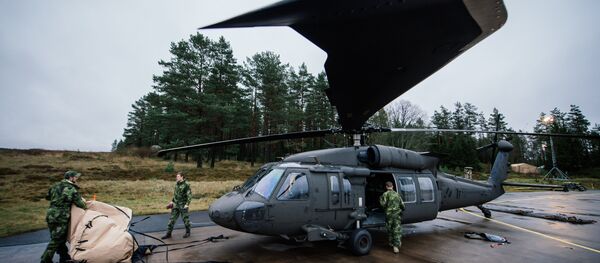 Soldiers from the Swedish Armed Forces prepare an Blackhawk helicopter at Hagshult Airbase, part of the Forward Operation Base of the NBG (Nordic Battlegroup), about 240km North-East of Malmo, Sweden on November 6, 2014 Soldiers from the Swedish Armed Forces prepare an Blackhawk helicopter at Hagshult Airbase, part of the Forward Operation Base of the NBG (Nordic Battlegroup), about 240km North-East of Malmo, Sweden on November 6, 2014 - Sputnik International