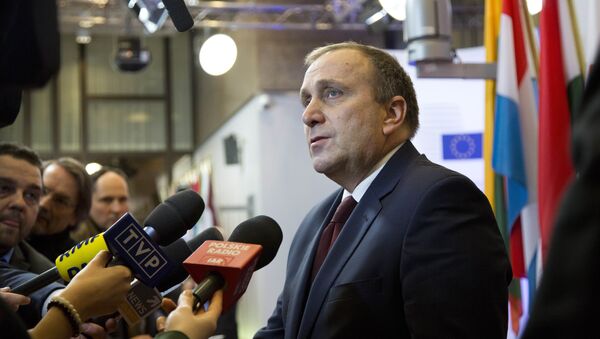 Polish Foreign Minister Grzegorz Schetyna speaks with the media prior to a meeting of EU foreign ministers at the EU Council building in Brussels on Thursday, Jan. 29, 2015 - Sputnik International