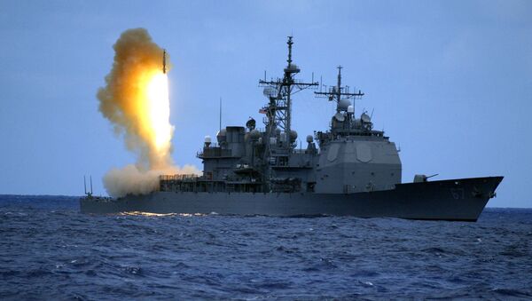 US Navy handout shows a Standard Missile Three (SM-3) being launched from the guided missile cruiser USS Shiloh - Sputnik International