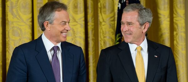 Former US President George W. Bush smiles alongside former British Prime Minister Tony Blair. Former US President George W. Bush smiles alongside former British Prime Minister Tony Blair. - Sputnik International