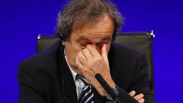 In this May 24, 2013 file photo UEFA President Michel Platini reacts as he speaks to members of the media at the end of the 37th Ordinary UEFA Congress in London. - Sputnik International