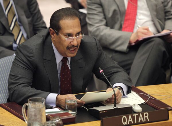 Sheikh Hamad Bin Jassem Bin Jabr Al Thani, prime minister of Qatar, speaks during a Security Council meeting about Syria at United Nations headquarters Tuesday, Jan. 31, 2012. Sheikh Hamad Bin Jassem Bin Jabr Al Thani, prime minister of Qatar, speaks during a Security Council meeting about Syria at United Nations headquarters Tuesday, Jan. 31, 2012. - Sputnik International