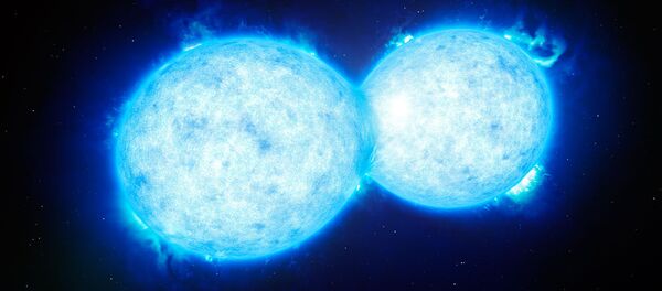 This artist’s impression shows VFTS 352 — the hottest and most massive double star system to date where the two components are in contact and sharing material This artist’s impression shows VFTS 352 — the hottest and most massive double star system to date where the two components are in contact and sharing material - Sputnik International