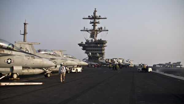 This photo shows a general view of the USS Theodore Roosevelt flight deck (File) - Sputnik International