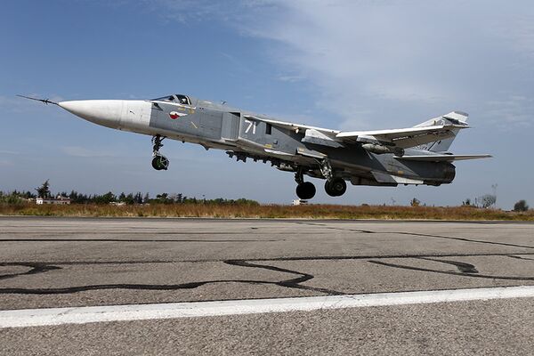 Russian Aerospace Forces Su-24M Fencer-D taking off from Hmeymim air base near Latakia, Syria. - Sputnik International