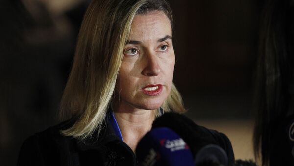 Federica Mogherini, the High Representative for Foreign Affairs and Security Policy of the European Union talks to the press on October 23, 2015 in Vienna - Sputnik International