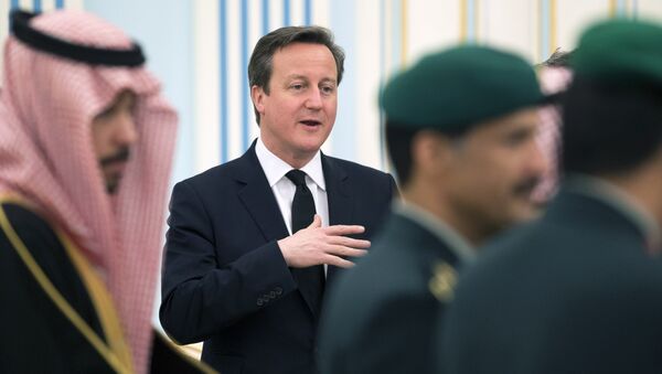 British Prime Minister David Cameron attends a ceremony with dignitaries and leaders from around the world offering their condolences to new King Salman on January 24, 2015 at the Diwan royal palace in Riyadh, Saudi Arabia, a day after the death of King Abdullah. - Sputnik International