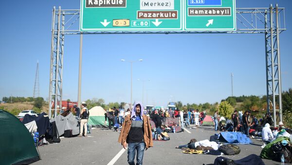 A man walks after Turkish police forces blocked migrants and refugees on a highway near Edirn during their march to the border between Turkey and Greece - Sputnik International
