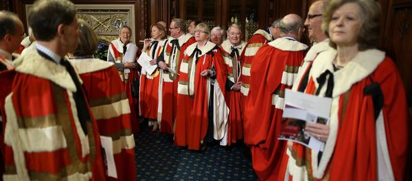 Members of The House of Lords wait in the Prince's Chamber before entering the Chamber of the House of Lords for the State Opening of Parliament at the Palace of Westminster in London on May 9, 2012. Members of The House of Lords wait in the Prince's Chamber before entering the Chamber of the House of Lords for the State Opening of Parliament at the Palace of Westminster in London on May 9, 2012. - Sputnik International