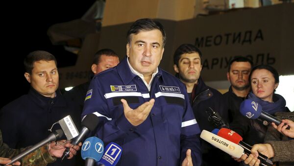 Odessa's governor Mikheil Saakashvili speaks the site of a recovery operation near Odessa, Ukraine, October 17, 2015 - Sputnik International