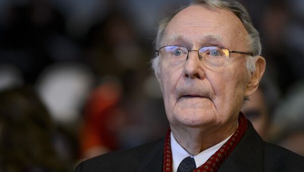 Ikea founder Ingvar Kamprad attends the inauguration of the Margaretha Kamprad Chair of Environmental Science and Limnology on December 3, 2012 at the Swiss Federal Institutes of Technology of Lausanne (EPFL) in Lausanne - Sputnik International