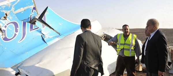 In this image released by the Prime Minister's office, Sherif Ismail, right, looks at the remains of a crashed passenger jet in Hassana Egypt, Friday, Oct. 31, 2015 - Sputnik International