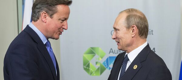 November 15, 2014. Russian President Vladimir Putin, right, and Prime Minister of the United Kingdom of Great Britain and Northern Ireland David Cameron during a bilateral meeting held as part of the G-20 summit at the Brisbane Convention and Exhibition Centre in Australia - Sputnik International