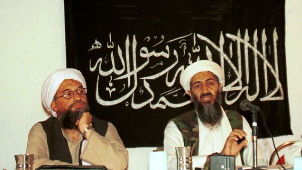 Ayman al-Zawahri, left, holds a press conference with Osama bin Laden in Khost, Afghanistan in 1998. - Sputnik International