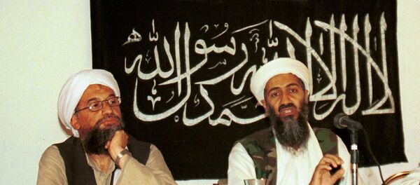 Ayman al-Zawahri, left, holds a press conference with Osama bin Laden in Khost, Afghanistan in 1998. - Sputnik International